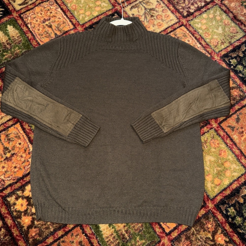 Blanc Bleu Men's L Merino Wool Sweater Elbow Patches Academia Brown Portugal